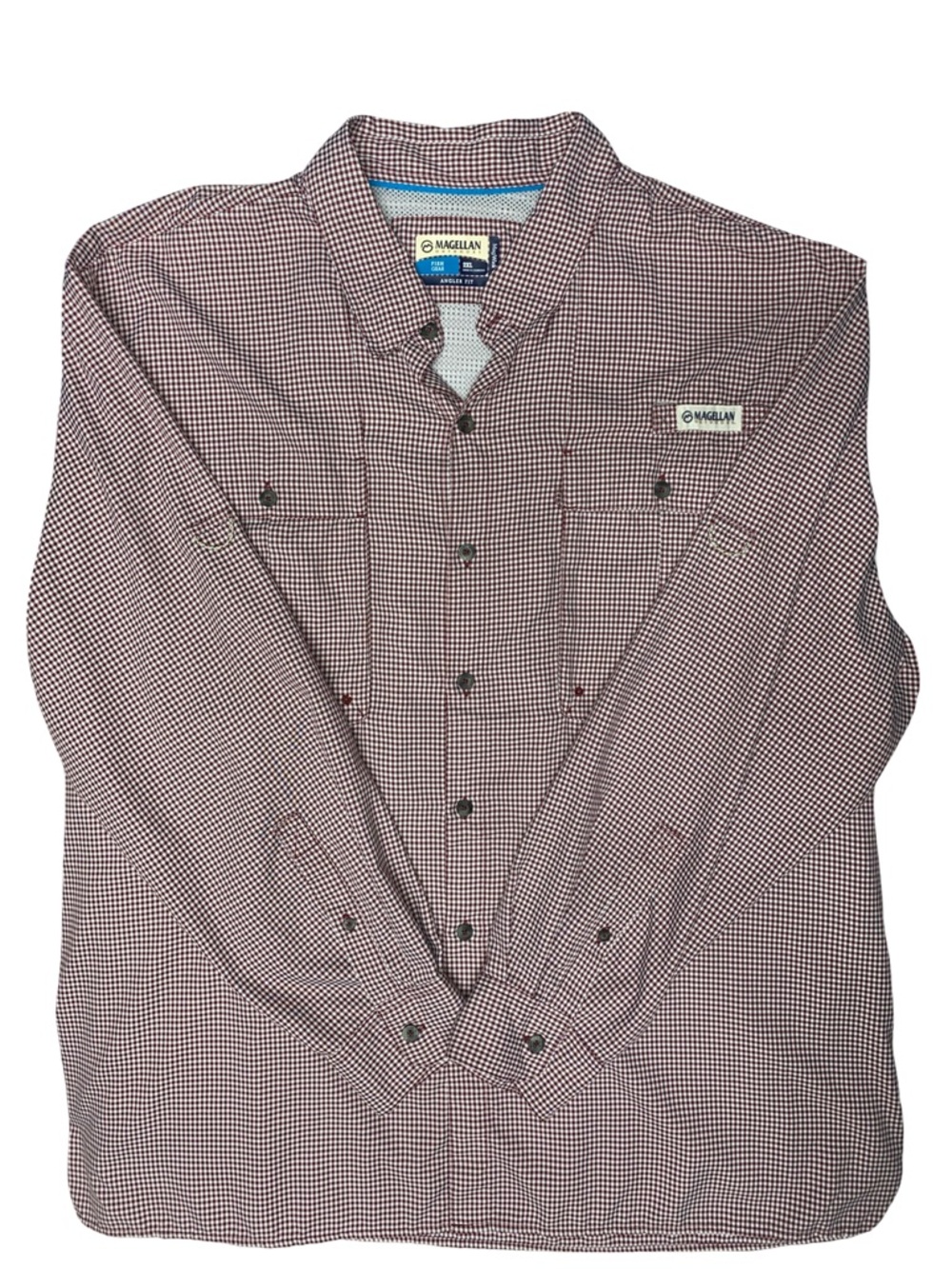 Magellan Outdoors Fishing Shirt 2XL Vented Long Sleeve Red and White Checkered